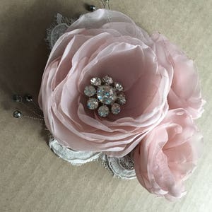 Champagne Bridal Flower Brooch OR Hair Clip Bridal Flower Hair Clip with Pearls Crystals Champagne Hair Accessory image 3