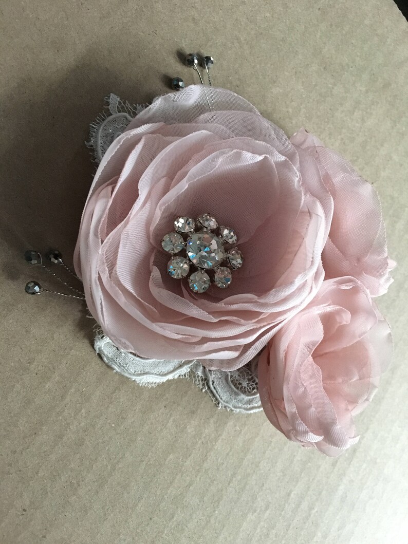 Champagne Bridal Flower Brooch OR Hair Clip Bridal Flower Hair Clip with Pearls Crystals Champagne Hair Accessory image 3