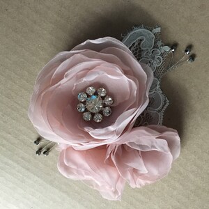 Champagne Bridal Flower Brooch OR Hair Clip Bridal Flower Hair Clip with Pearls Crystals Champagne Hair Accessory image 4