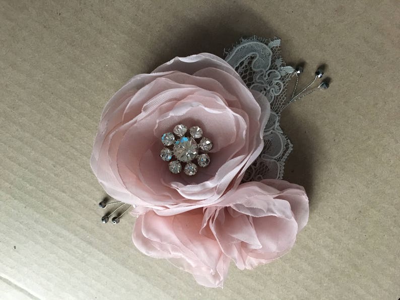 Champagne Bridal Flower Brooch OR Hair Clip Bridal Flower Hair Clip with Pearls Crystals Champagne Hair Accessory image 4