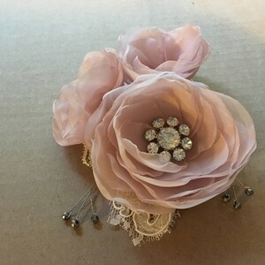 Champagne Bridal Flower Brooch OR Hair Clip Bridal Flower Hair Clip with Pearls Crystals Champagne Hair Accessory image 2