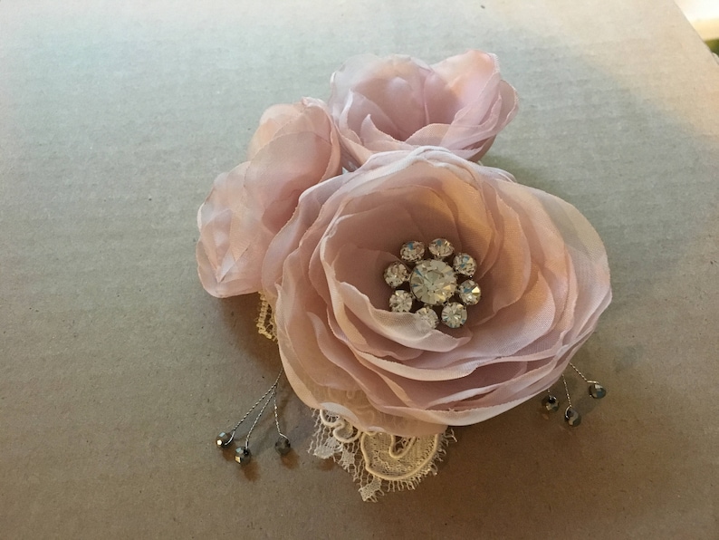 Champagne Bridal Flower Brooch OR Hair Clip Bridal Flower Hair Clip with Pearls Crystals Champagne Hair Accessory image 2