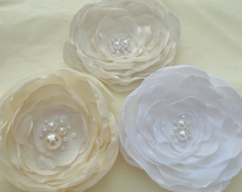 Flower Clip - Bridal Fascinator - White Bridal Flower - White Flower Fascinator - Satin Hair Flower