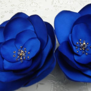 Blue Flower Clips Fascinator, Royal Blue Satin Fabric Flower Hair Clip, Hair Fascinator Royal Flowers