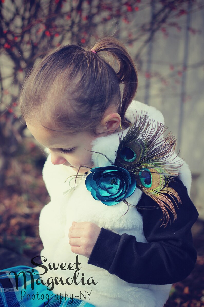 Teal Peacock Fascinator Double Peacock Teal Fashion Headpiece/Brooch image 2