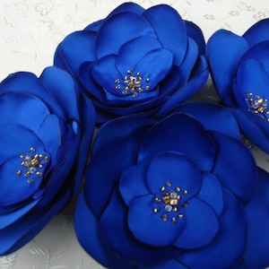 Royal Blue Flowers- Fascinator- Royal Blue Satin Fabric Flower Hair Clip-Hair Fascinator Bridal Flower Headpiece