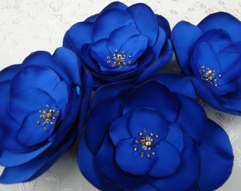 Royal Blue Flowers- Fascinator- Royal Blue Satin Fabric Flower Hair Clip-Hair Fascinator Bridal Flower Headpiece
