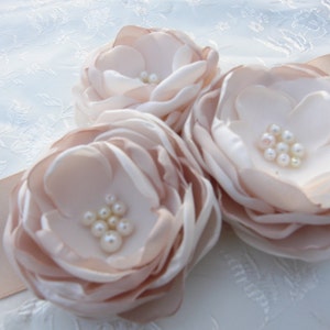 Blush Champagne Ivory Sash &quot;Emma&quot; Wedding Ribbon Flower Sash/ Handmade Accessory