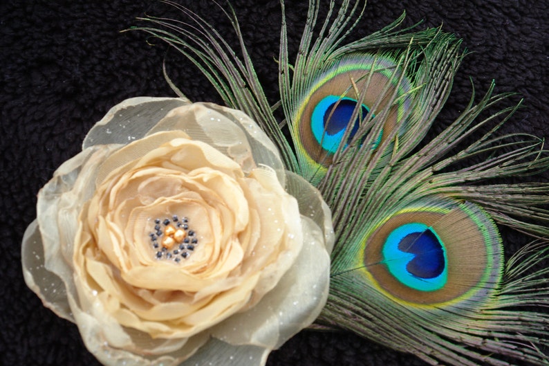 Teal Peacock Fascinator Double Peacock Teal Fashion Headpiece/Brooch image 5