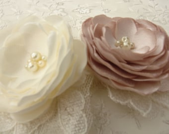 Champagne Bridal Flower Hair Clip or Brooch: Pearl & Crystal Accent