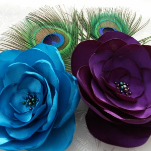 Bridal Peacock Feather Sash Hair Accessories, Peacock Fascinator, Bridal Hair Accessories, Something Lime Purple Turquoise image 5