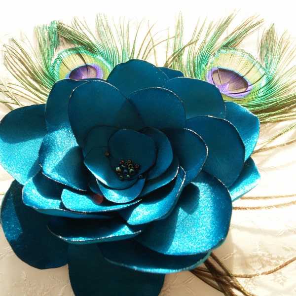 Teal Peacock Fascinator - Double Peacock Teal Fashion Headpiece/Brooch