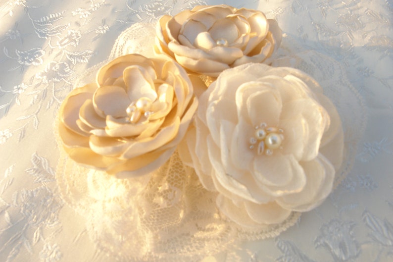 Ivory Champagne Bridal Flower Brooch OR Hair Clip Bridal Flower Hair Clip with Pearls Crystals Champagne Hair Accessory image 1