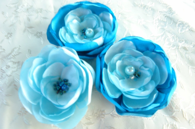 Aqua Turquoise Flower Clips Hair Broochbridal Accessories Etsy