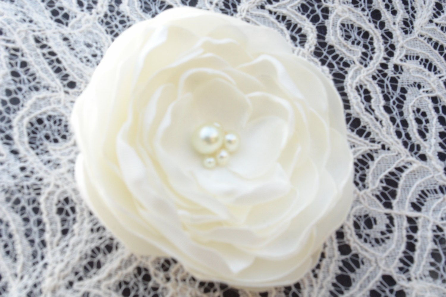 Ivory Satin Bridal Flower Brooch, Pearl Crystal Hair Clip - Etsy