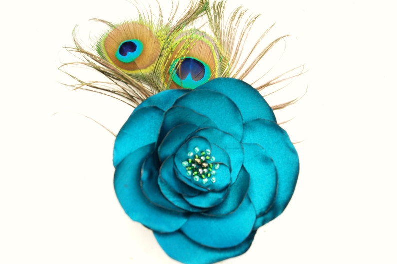 Teal Peacock Fascinator Double Peacock Teal Fashion Headpiece/Brooch image 3