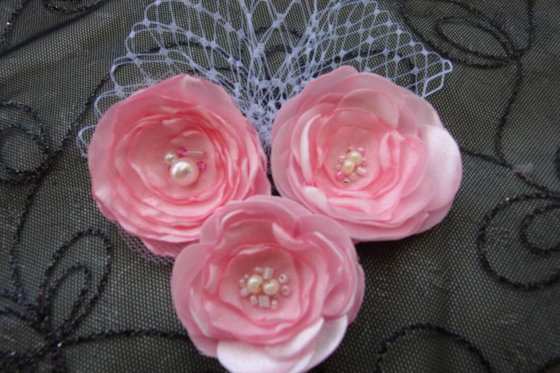 Pink Flower Clip Hair Fascinator Bridal Headpiece Wedding Hair Etsy