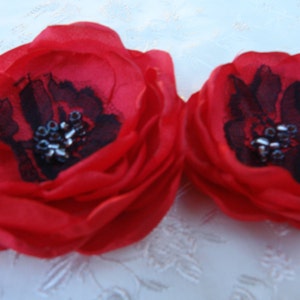 Red Poppy Brooch, Fabric Flower Brooch, Red Flower Pin, Satin Flower Poppies, Holiday Fashion Accessories Women Gift image 2