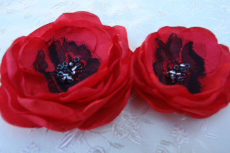 Red Poppy Brooch, Fabric Flower Brooch, Red Flower Pin, Satin Flower Poppies, Holiday Fashion Accessories Women Gift image 2