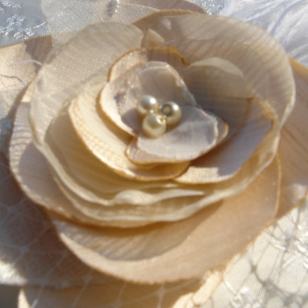 Ivory Champagne Flower Hairpiece -Bridal Flower Clip- Romantic Bridal Lace Flower Fascinator