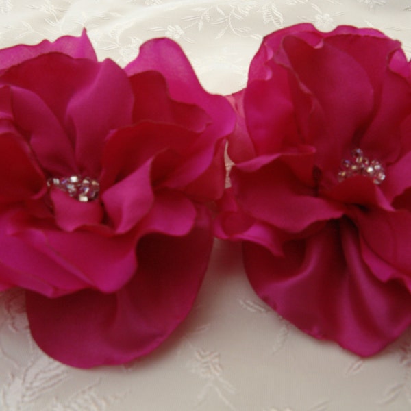 Hot Pink Hair Flowers, Fuchsia Bridal Hair Clips, Pink Wedding Accessories, Bridesmaids Gifts - set of 2 ya