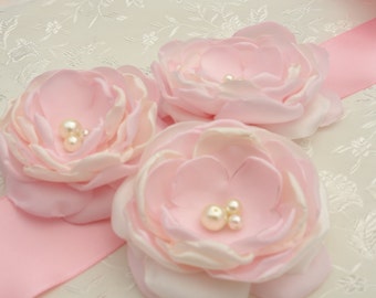 Bridal Pink and Ivory Flower Clip, Pink Ivory Bridal Headpiece or Sash