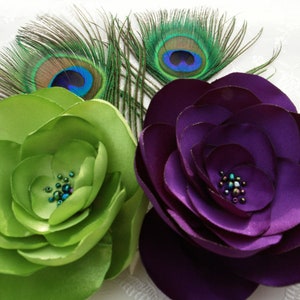 Bridal Peacock Feather Sash Hair Accessories, Peacock Fascinator, Bridal Hair Accessories, Something Lime Purple Turquoise image 4