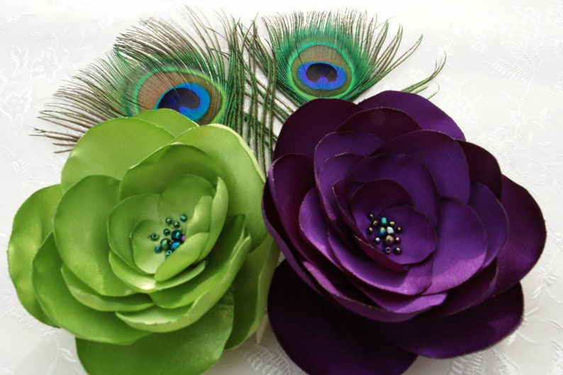 Bridal Peacock Feather Sash Hair Accessories, Peacock Fascinator, Bridal Hair Accessories, Something Lime Purple Turquoise image 4