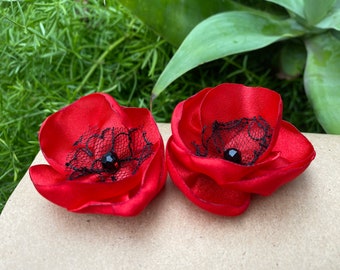 Red Poppy Brooch, Fabric Flower Brooch, Red Flower Pin, Satin Flower Poppies, Holiday Fashion Accessories Women Gift