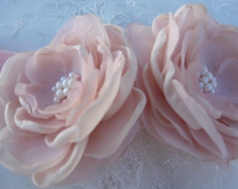 Bridal Flowers in dusty pink clips or headband-Bridal Headpiece-Bridal Blush Flower Brooch
