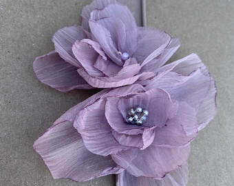 Victorian Lilac Chiffon Flower Clip, Bridal Hair Accessory