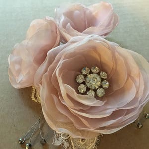 Champagne Bridal Flower Brooch OR Hair Clip Bridal Flower Hair Clip with Pearls Crystals Champagne Hair Accessory image 1