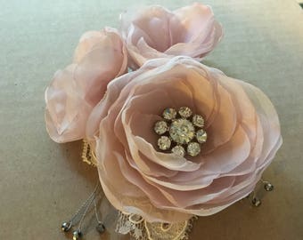 Champagne Bridal Flower Brooch OR Hair Clip Bridal Flower Hair Clip with Pearls Crystals Champagne Hair Accessory