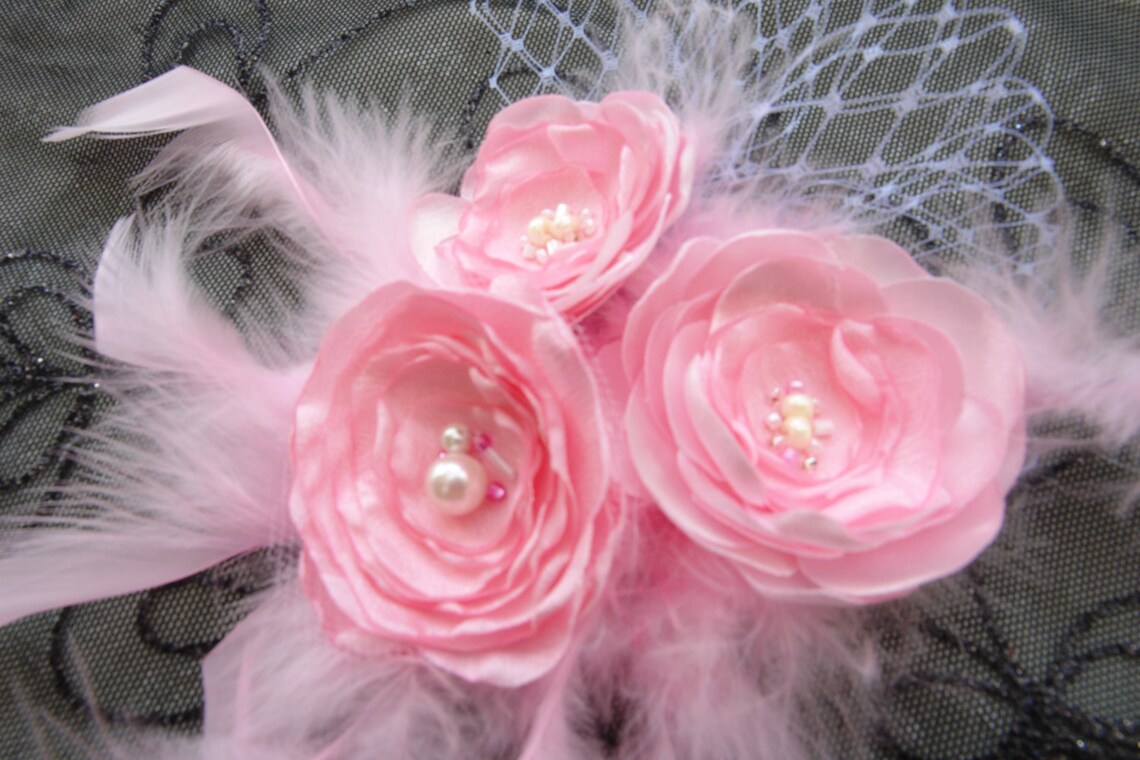 Pink Flower Clip Hair Fascinator Bridal Headpiece Wedding Hair Etsy