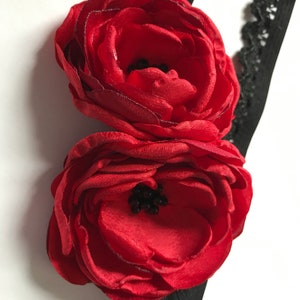 Red Poppy Headband, Fabric Flower Brooch, Red Flower Pin, Satin Flower Poppies, Holiday Fashion Accessories Women Gift