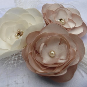 Hair accessories, Bridal Fascinator, Ivory Champagne hair flower hairpiece, wedding hairpiece, feathers netting fascinator bridal hair clip