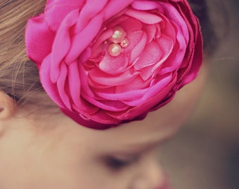 Baby Headband- Baby Pink Flower Headband- Baby Girl Hot Pink Flower Headband- Infant Pink Flower Headband- Newborn Hot Pink Flower Headband.