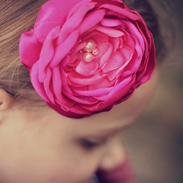 Baby Headband- Baby Pink Flower Headband- Baby Girl Hot Pink Flower Headband- Infant Pink Flower Headband- Newborn Hot Pink Flower Headband.