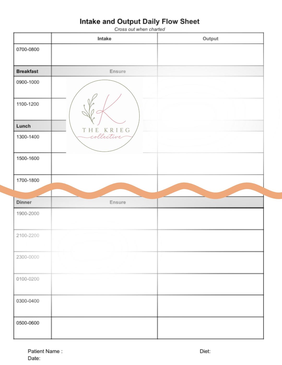 24 Hour Intake and Output Patient Tracking Flow Sheet - Nursing Tool - Etsy