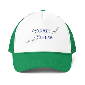 Music Notes Trucker Cap | Your Voice Your Magic Typography Hat image 1