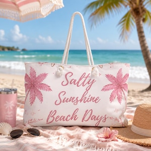 Bolso de fin de semana Salty Sunshine Beach Days / Conchas de palmera rosas / Bolsos de playa / Bolsos tipo bandana