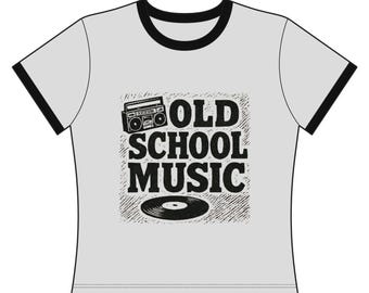 Koszulka damska z dzwonkiem Old School Music | Płyta winylowa Retro Boombox