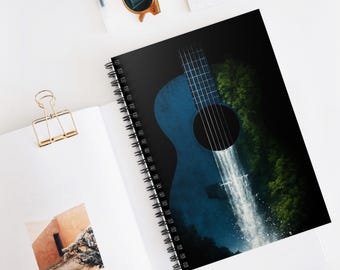Notatnik spiralny z ilustracją wodospadu gitarowego | W linie | Prezent muzyczny