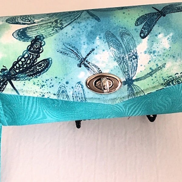 Dragonfly Necessary Clutch Wallet, Fabulous Handmade Gift, Accordion Style, Credit Cards, IPhone 6, SewniqBoutiq, Smartphone
