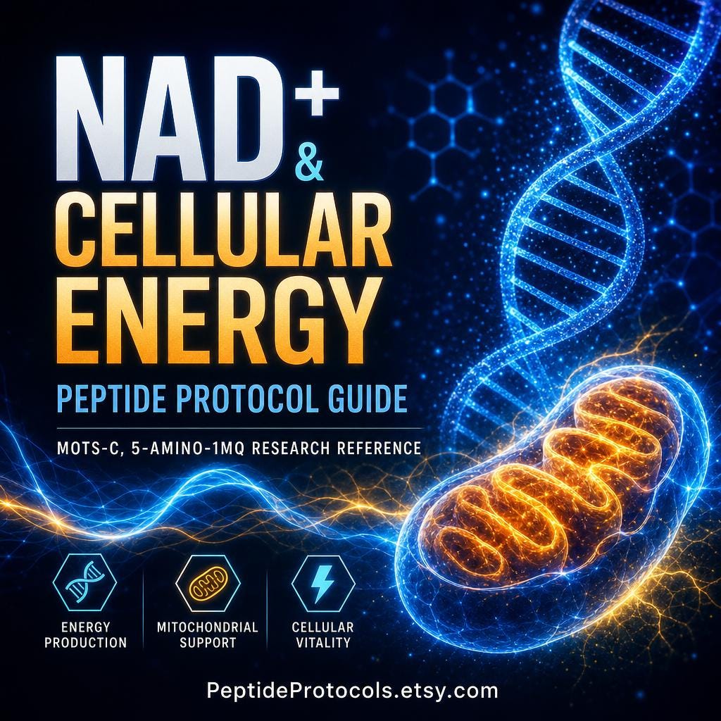 NAD+ Cellular Energy Peptide Cheat Sheet | MOTS-c 5-Amino-1MQ Quick Reference | Mitochondria Reconstitution Reference Chart