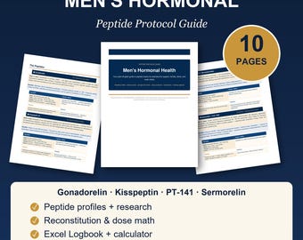 Aide-mémoire sur les peptides hormonaux pour hommes | Gonadoréline Kisspeptine PT-141 Sermoreline | Tableau de reconstitution de la testostérone | Journal de bord PDF