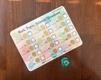 Rock, Paper, Scissors Showdown Scratch off Savings challenge with Dice