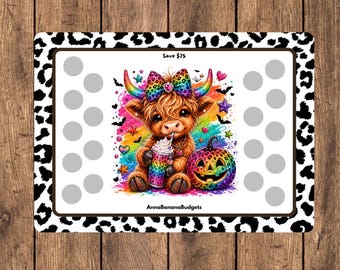 Colorful Halloween Cow Scratch off Savings Challange