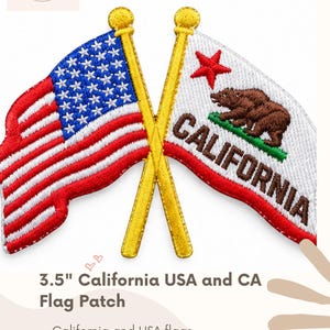 3.5" California Patch, USA Flag and CA Flag, Iron-On Embroidered Badge