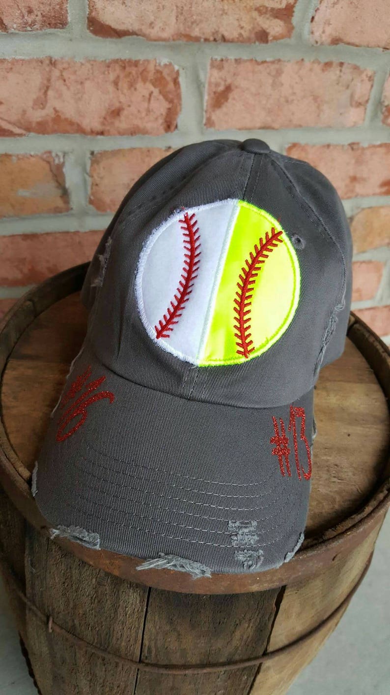 Two Sports hat BaseballSoftball Mom Hat Distressed Softball and Baseball Hat Mom Gift Custom SoftballBaseball Ball Hat